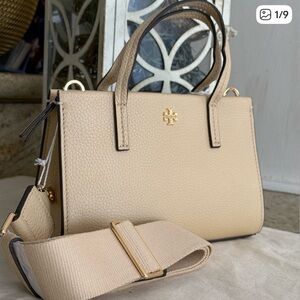 Tory Burch Blake Mini Tote Crossbody Bag Soft Serve Gold Tan Cream